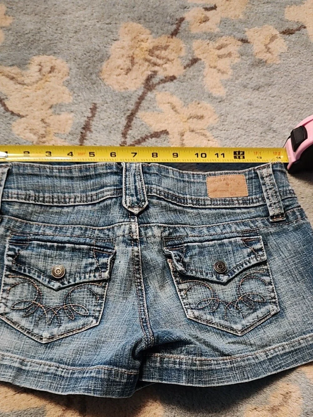 Hydraulic Distressed Blue Denim Shortie Shorts